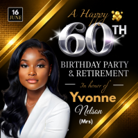 Black Elegant 60th Birthday and Retirement Party Invitation Square Post Quadrat (1:1) template