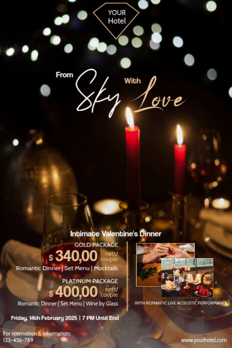 Black Elegant Valentine Romantic Dinner Package Poster template