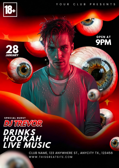 Black Eye Maximalist Night Party A4 Template | PosterMyWall