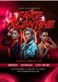 Black Fake Valentine's Night Party A4 template