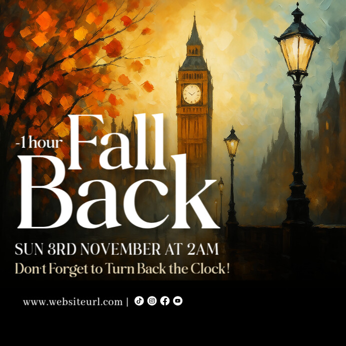Black Fall Back Announcement Instagram Post Template | PosterMyWall