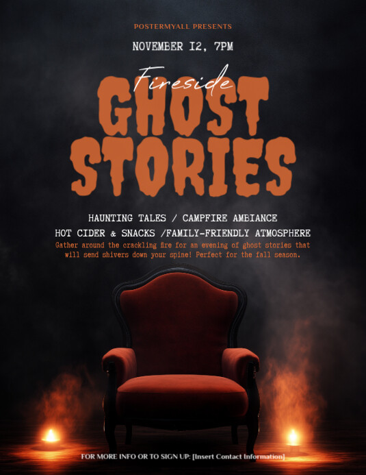 Black Fireside Ghost Stories Flyer (us Letter) template