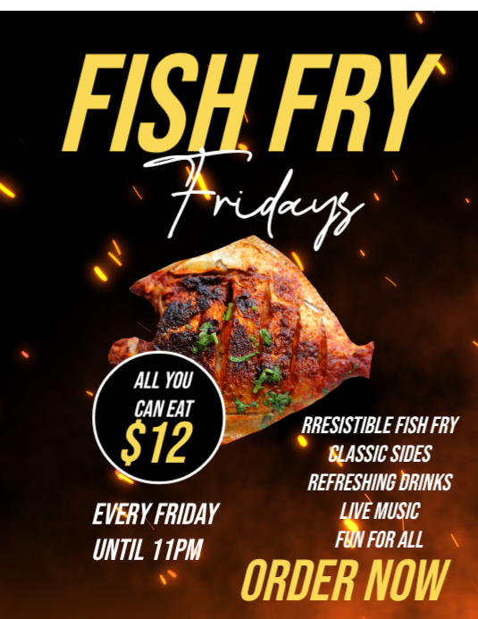 Black Fish Fry Flyer (us Letter) Template | PosterMyWall