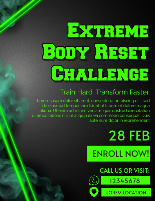 Black Fitness Challenge Flyer Template | PosterMyWall