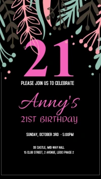 Black Floral 21st Black Background Birthday I Instagram Story template