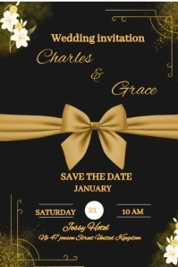 Black floral and Gold Modern Elegant Wedding Tumblr Graphic template