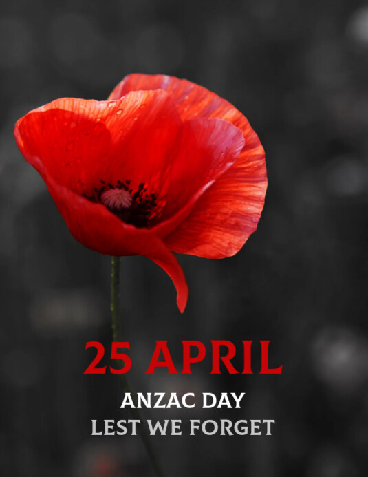 Black Floral Anzac Day Remembrance Flyer Flyer (us Letter) template