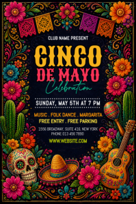 Black Floral Cinco de Mayo Celebration Poster template