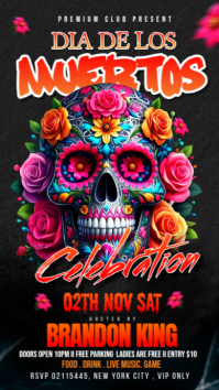 Black Floral Dia De Los Muertos Celebration Template Instagram Story