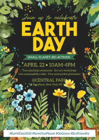 Black Floral Earth Day A5 template