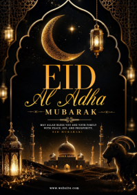 Black Floral Eid al-Adha Celebration A4 template