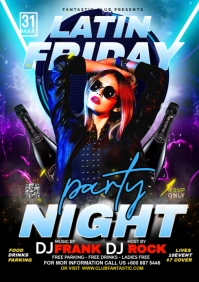 Black Floral Friday Latin Night Party A2 template