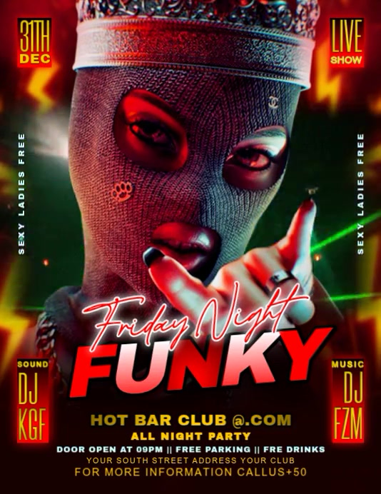 Black Floral Friday Night Club Party Flyer Flyer (us Letter) template