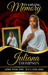 Black Floral Funeral Program Half Page Wide Halv side bred template