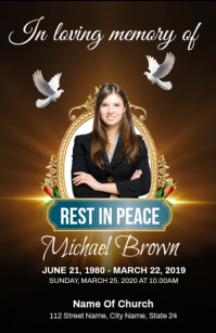 Black Floral Memorial Service Tabloid template