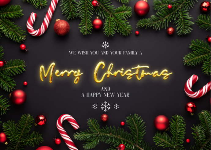 Copy of Black Floral Merry Christmas And Happy New Year Greeting Kartu ...
