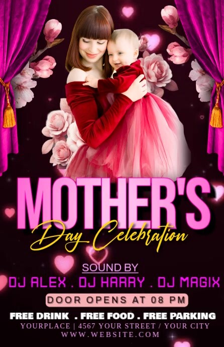 Black Floral Mothers Day Half Page Wide Meia página larga template