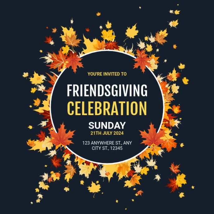 Black Floral Orange Friendsgiving Persegi (1:1) template