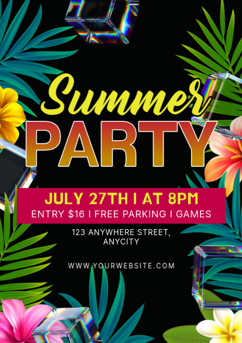 Black Floral Summer Party A3 template