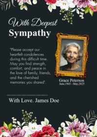 Black Sympathy Card A2 Template