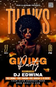 Black Floral Thanksgiving Party Flyer Tabloid Poniekoerant template