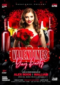 Black Floral  Valentine's Day Party Night Club Ad A6 template