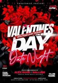 Black Floral Valentine's Day Date Night Party A5 template