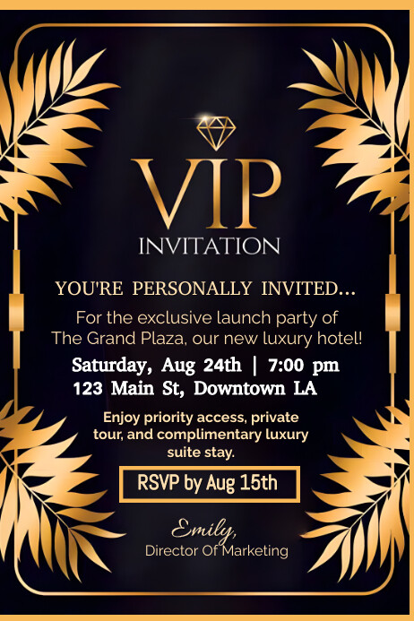 Black Floral Vip Invitation Poster Template | PosterMyWall