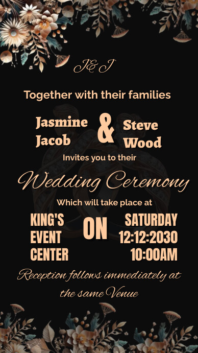 Black Floral Wedding Card  Digital Display (9 template