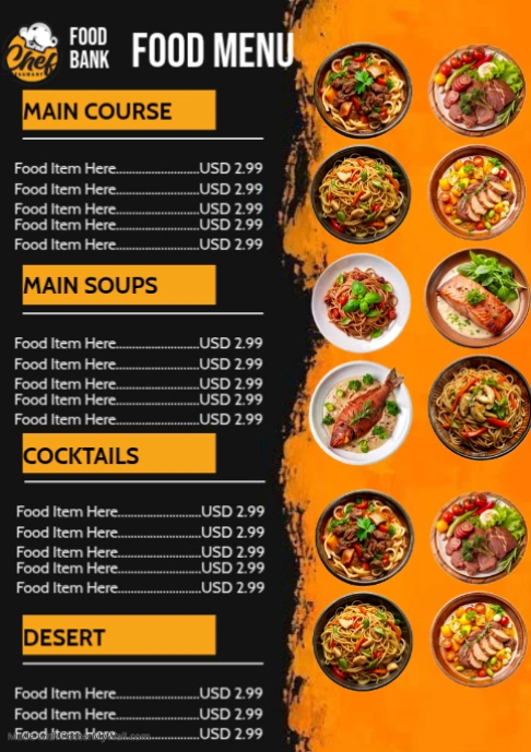 Black Food Menu A2 Template | PosterMyWall