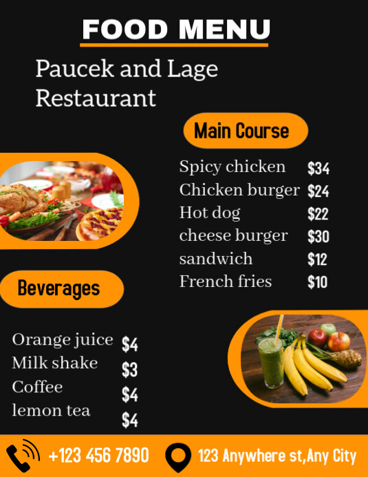 Black Food Menu  Flyer (us Letter) template