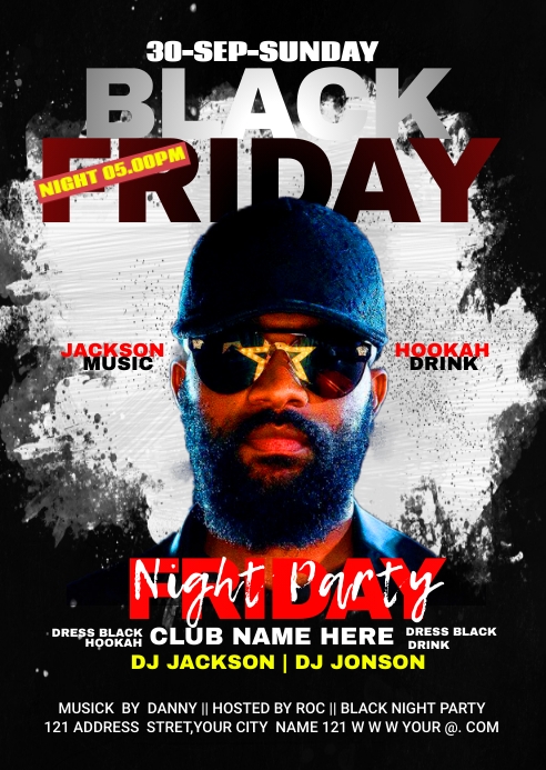 black friday night club party ad design A6 template