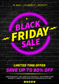 Neon Black Friday Sale Flyer A4 template
