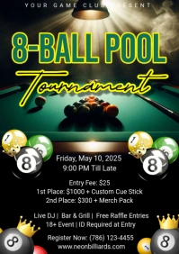 Black Futuristic 8 Ball Pool Tournament A4 template