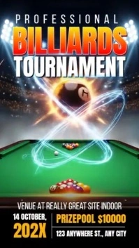 Black Futuristic 8 Ball Pool Tournament Instagram Story template
