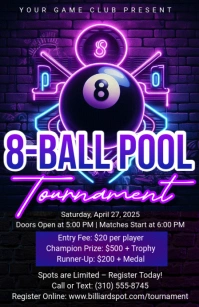 Black Futuristic 8 Ball Pool Tournament Tabloid template