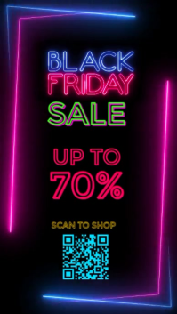 Black Futuristic Black Friday Sale Neon Sign - Up To 70% Off Instagram Story template