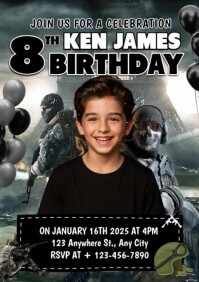 Black Futuristic Call Of Duty Birthday Invitation A4 template