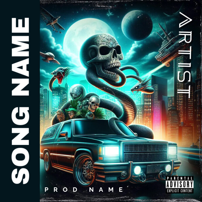 Plantilla de Black Futuristic Car Skull Album cover art | PosterMyWall