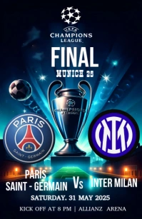 Black Futuristic Champions League Final Match Psg Vs Inter Milan  Tabloid template
