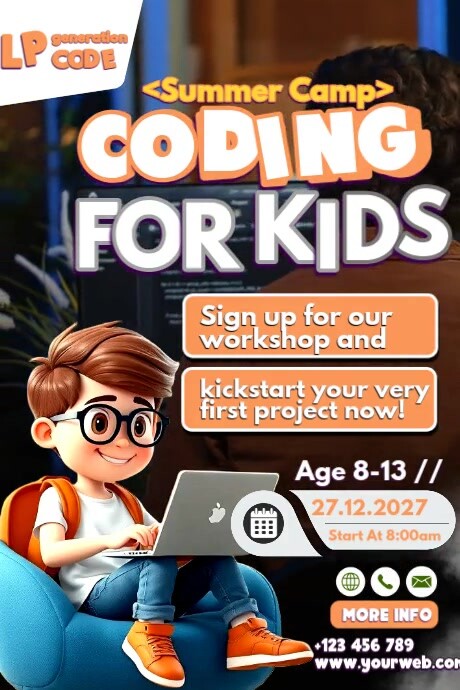 Black Futuristic Coding For Kids Poster Template | PosterMyWall