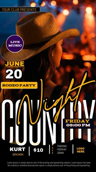 Black Futuristic Country Night Rodeo Party Instagram Reel template