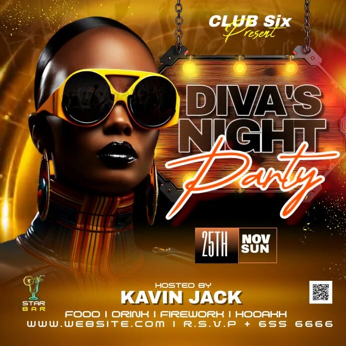 Black Futuristic Diva's Night Party  Square ( template