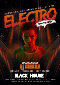 Black Futuristic Electro Night Party A4 template