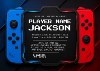 Black Gaming Birthday Party A6 Template