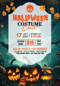 Black Futuristic Halloween Costume Contest Flyer A5 template