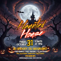 Black Futuristic Halloween Haunted House Instagram Post Wpis na Instagrama template