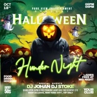 Black Futuristic Halloween Haunted House Invitation Design Square (1:1) template
