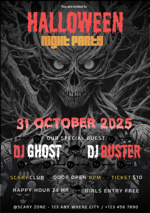 Black Futuristic Halloween Night Party A4 Template | PosterMyWall