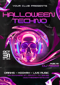 Black Halloween Techno Party A4 Template